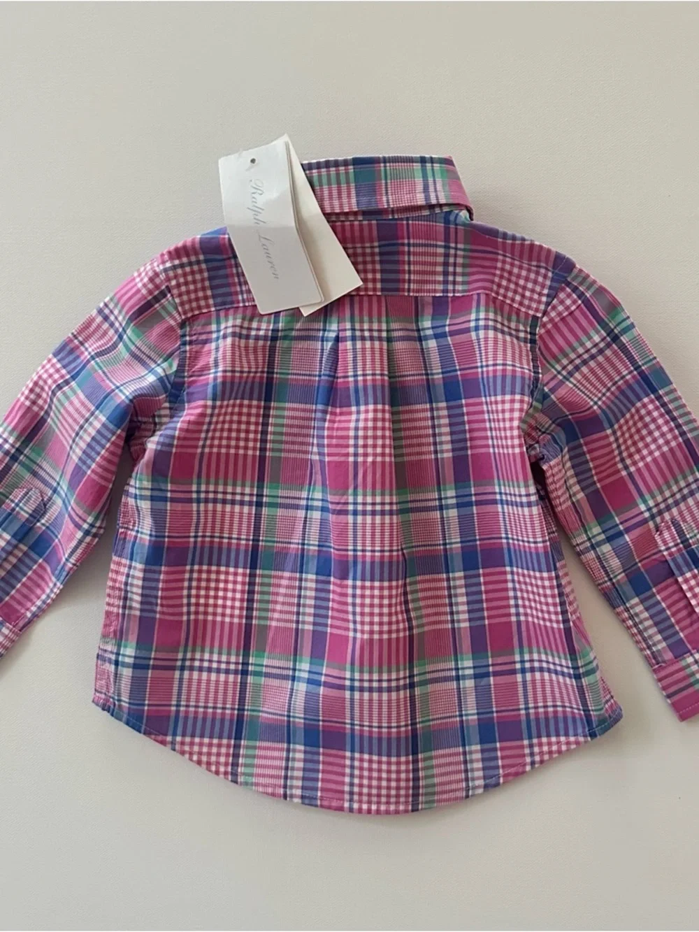 Ralph Lauren 9 Months Baby Boy Pink Blue Plaid Button-Down Shirt NWT Preppy